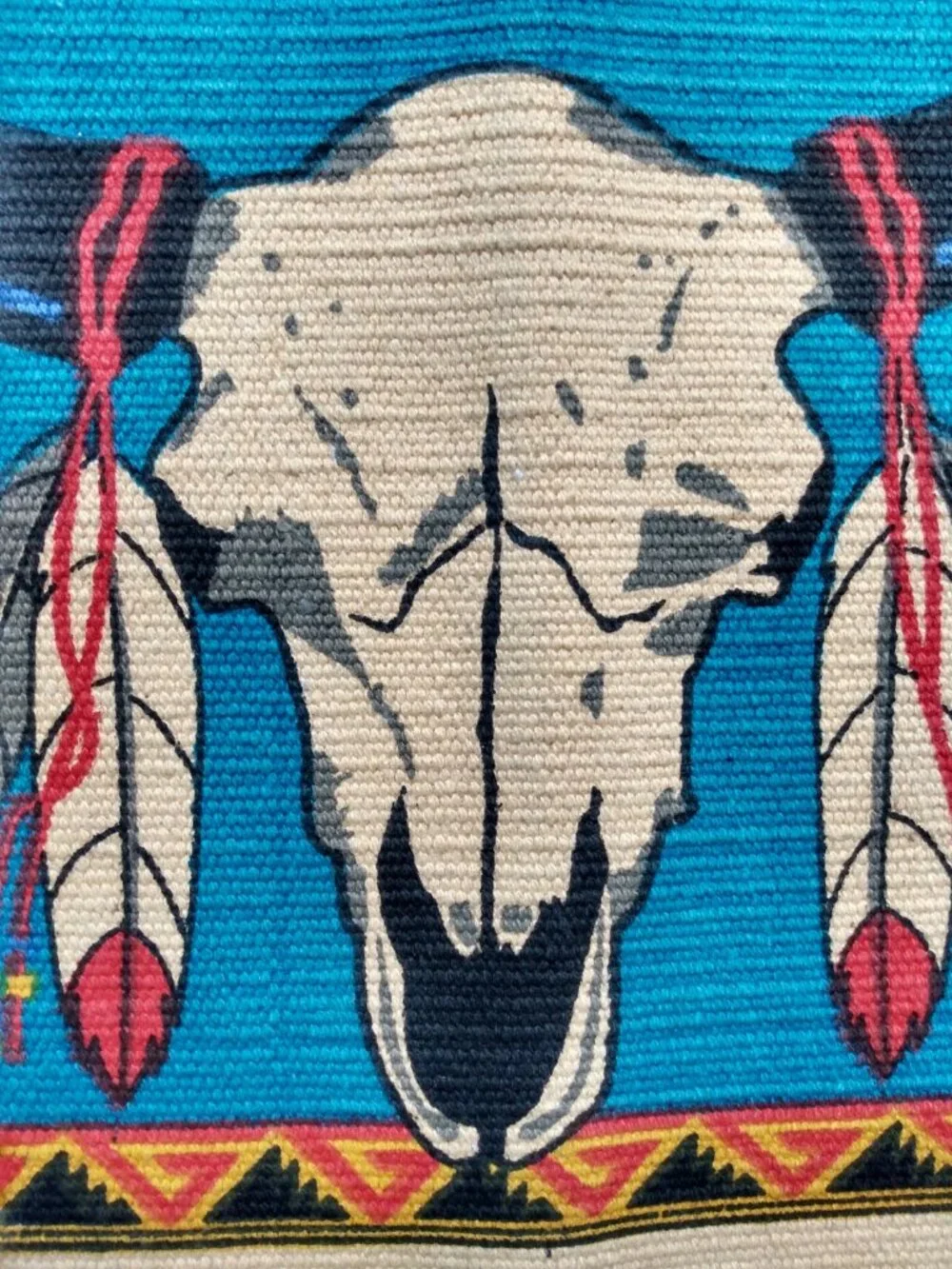 Southwestern Cotton Placemats Set of 2 Steer Skull Buffalo Hunt Fringed NWOT New